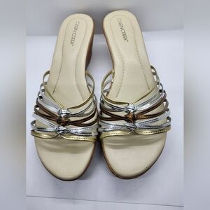 Cabin Creek Sandals cage slide wedge gold silver copper sz 9M